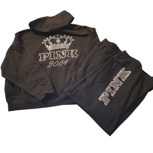 PINK VS XXL Ivy fleece campus bling full-zip hoodie and pants set nwt